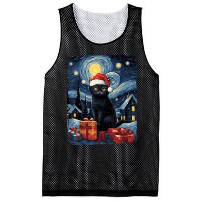 Christmas Black Cat Starry Night Van Gogh Retro Cat Art Mesh Reversible Basketball Jersey Tank