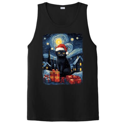 Christmas Black Cat Starry Night Van Gogh Retro Cat Art PosiCharge Competitor Tank