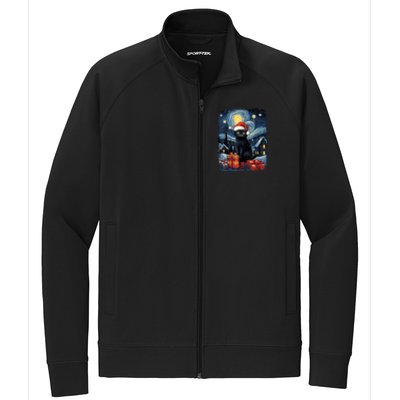 Christmas Black Cat Starry Night Van Gogh Retro Cat Art Stretch Full-Zip Cadet Jacket