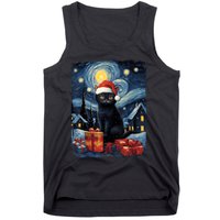 Christmas Black Cat Starry Night Van Gogh Retro Cat Art Tank Top