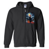 Christmas Black Cat Starry Night Van Gogh Retro Cat Art Full Zip Hoodie