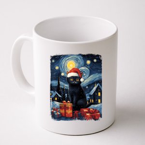 Christmas Black Cat Starry Night Van Gogh Retro Cat Art Coffee Mug