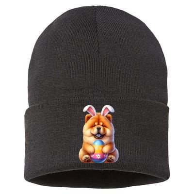 Cute Bunny Chow Chow Dog Easter Hug Eggs Easter Day Sustainable Knit Beanie