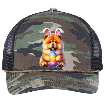 Cute Bunny Chow Chow Dog Easter Hug Eggs Easter Day Retro Rope Trucker Hat Cap