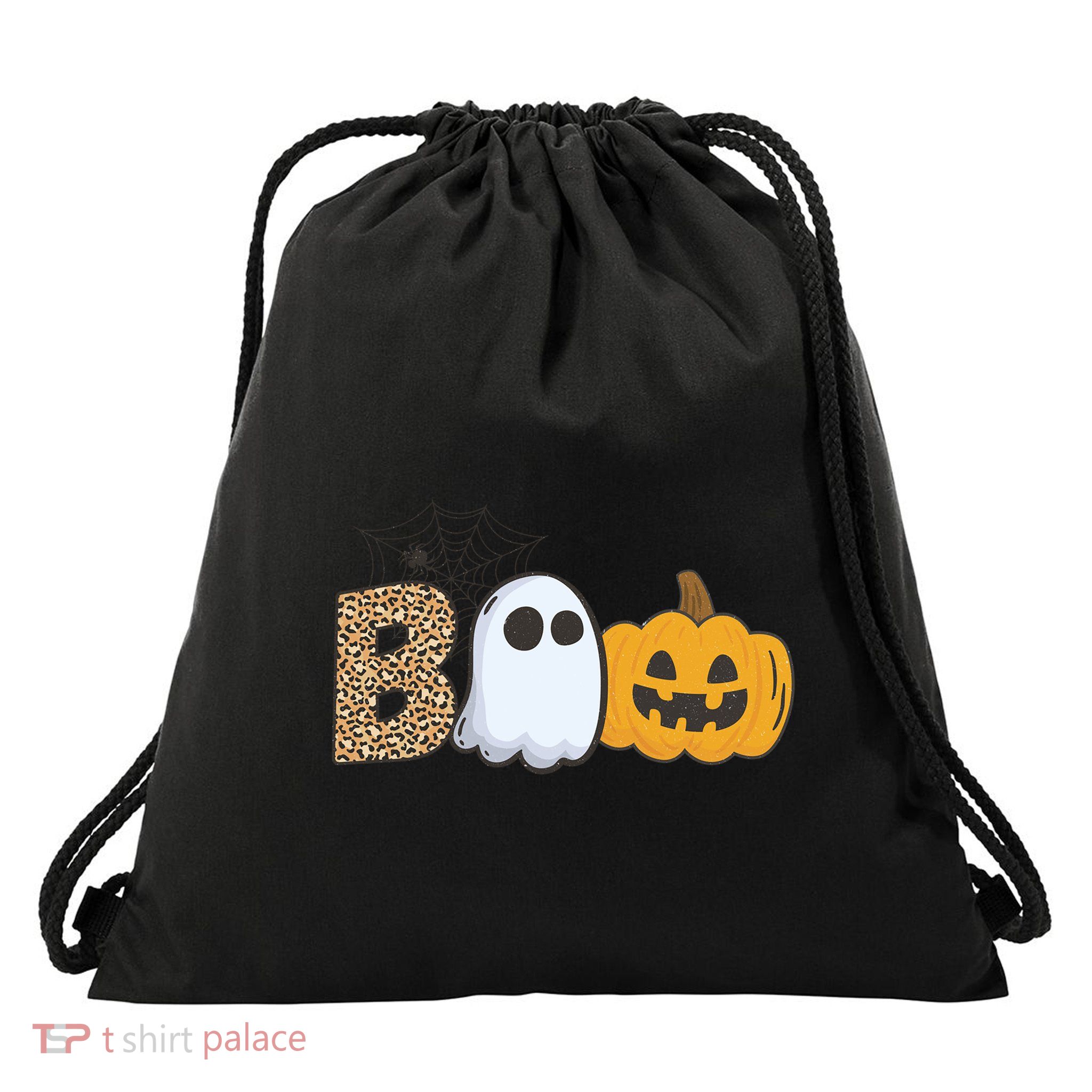 Cute But Creepy Ghost Boo Pumpkin Leopard Halloween Cute Gift Drawstring Bag