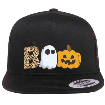 Cute But Creepy Ghost Boo Pumpkin Leopard Halloween Cute Gift Flatbill Hat