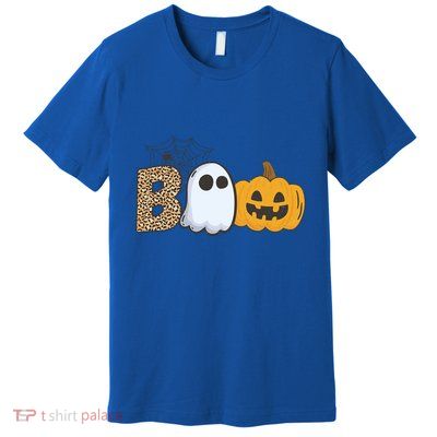 Cute But Creepy Ghost Boo Pumpkin Leopard Halloween Cute Gift Premium T-Shirt