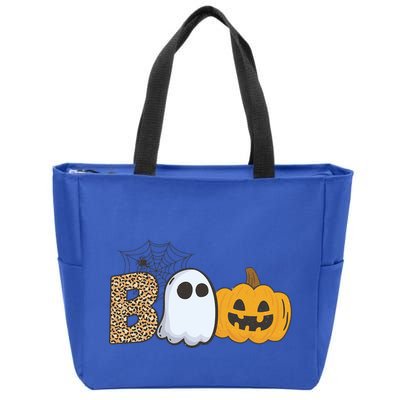 Cute But Creepy Ghost Boo Pumpkin Leopard Halloween Cute Gift Zip Tote Bag