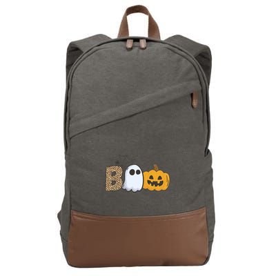 Cute But Creepy Ghost Boo Pumpkin Leopard Halloween Cute Gift Cotton Canvas Backpack