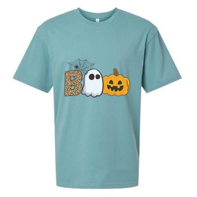 Cute But Creepy Ghost Boo Pumpkin Leopard Halloween Cute Gift Sueded Cloud Jersey T-Shirt