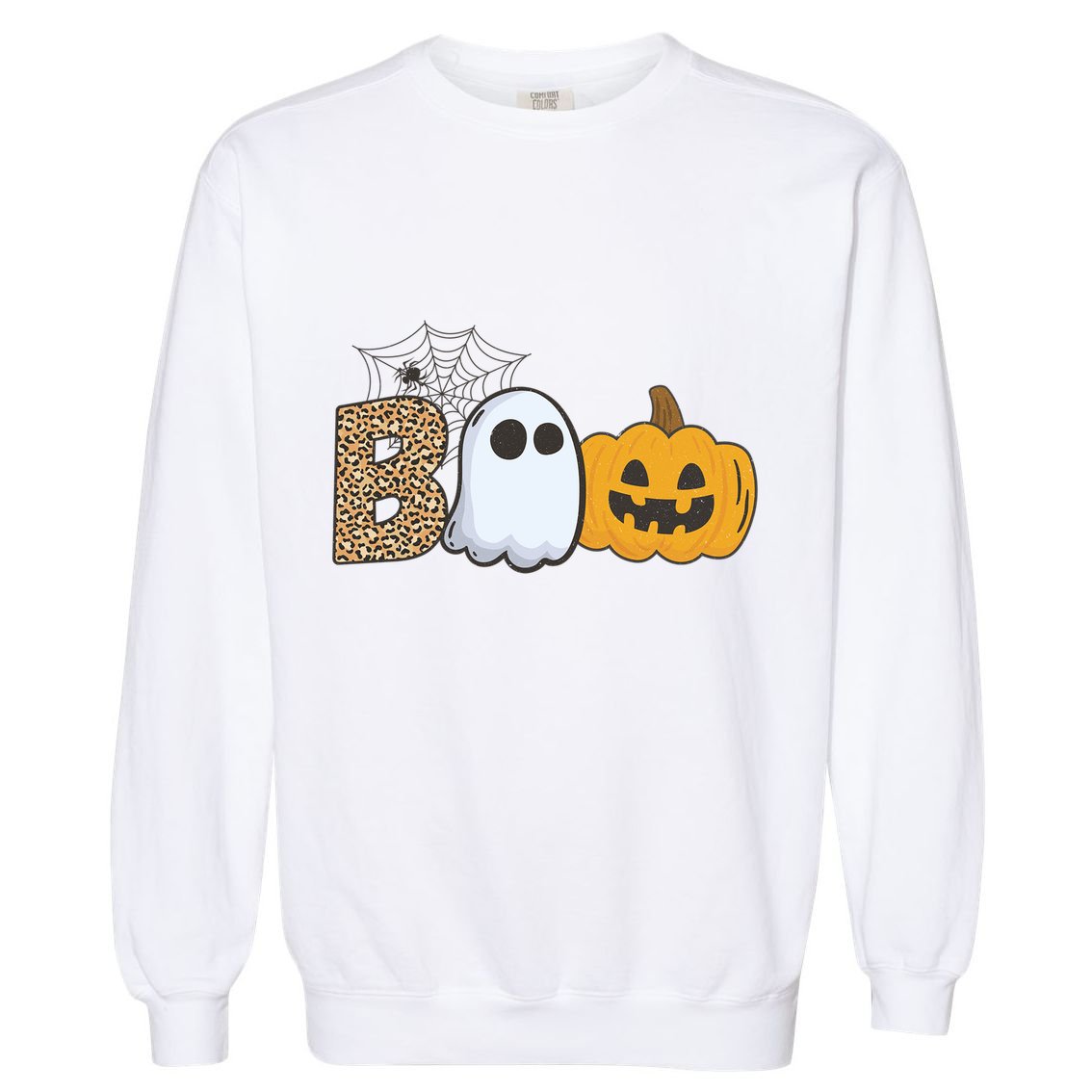 Cute But Creepy Ghost Boo Pumpkin Leopard Halloween Cute Gift Garment-Dyed Sweatshirt
