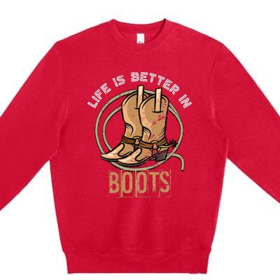 Cowboy Boots Country Cowboy Rodeo Men Gift Western Cowboy Premium Crewneck Sweatshirt