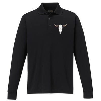 Cow Bull Cattle Skull Head Western Vintage Animal Graphic Performance Long Sleeve Polo