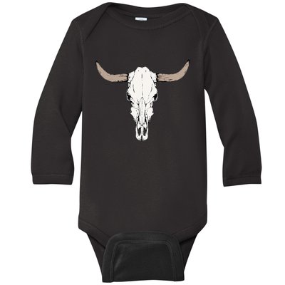 Cow Bull Cattle Skull Head Western Vintage Animal Graphic Baby Long Sleeve Bodysuit