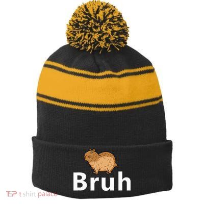 Capybara Bruh Stripe Pom Pom Beanie
