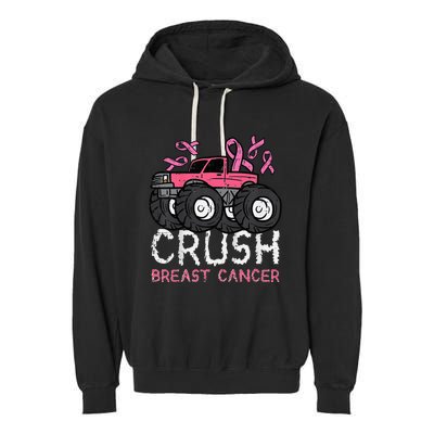 Crush Breast Cancer Awareness Monster Truck Garment-Dyed Fleece Hoodie