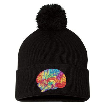 Colorful Brain Pom Pom 12in Knit Beanie