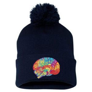 Colorful Brain Pom Pom 12in Knit Beanie