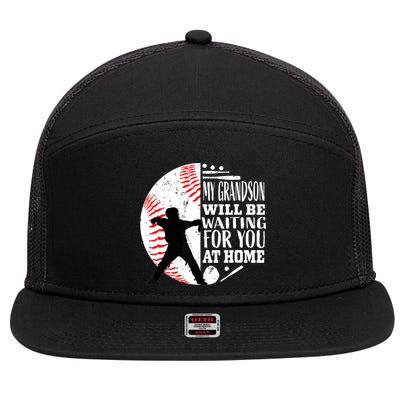 Cute Baseball Catcher Grandma Grandpa Grandson Quote Graphic 7 Panel Mesh Trucker Snapback Hat