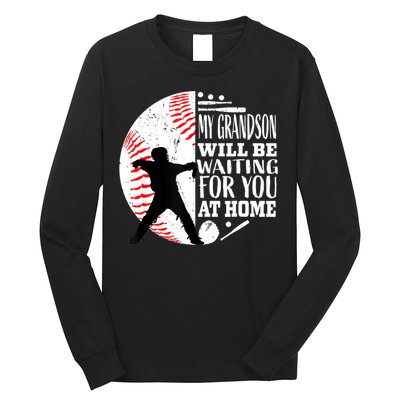 Cute Baseball Catcher Grandma Grandpa Grandson Quote Graphic Long Sleeve Shirt