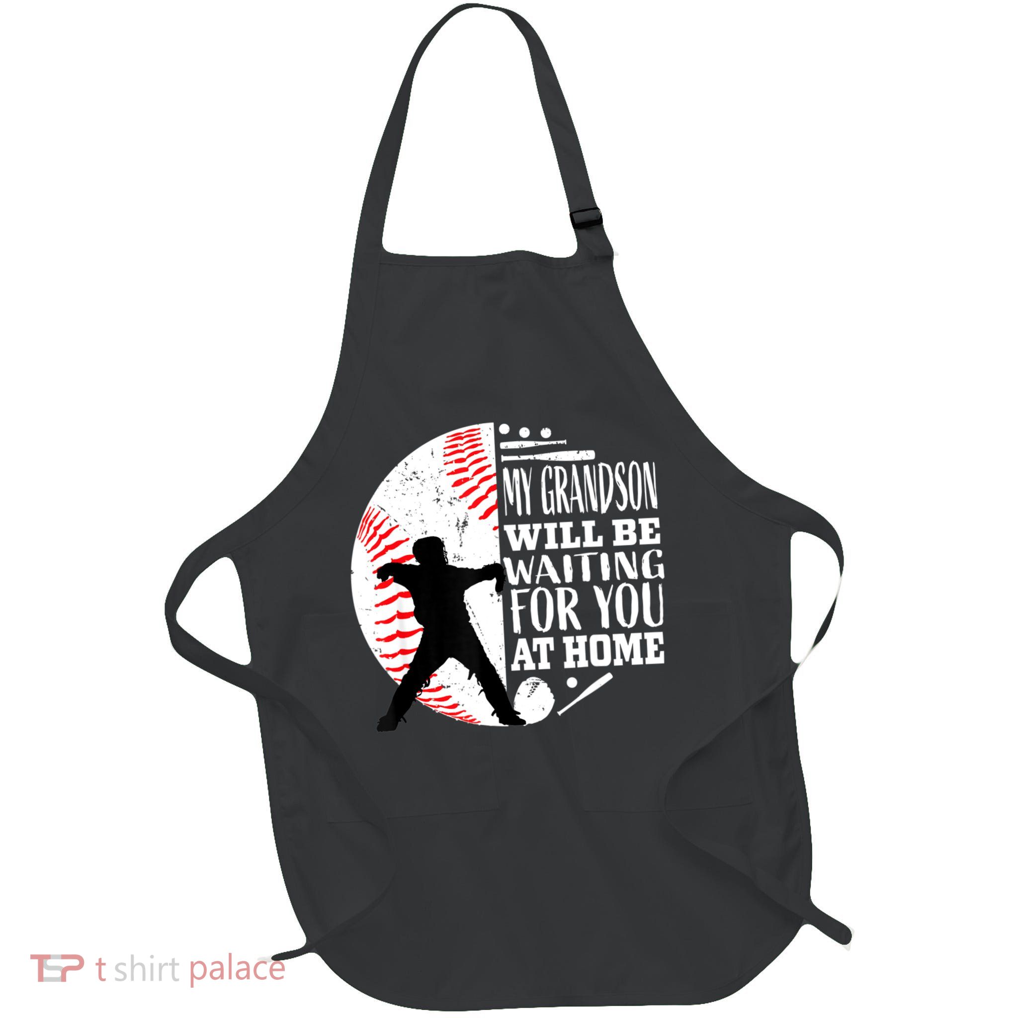 Cute Baseball Catcher Grandma Grandpa Grandson Quote Graphic Full-Length Apron With Pockets