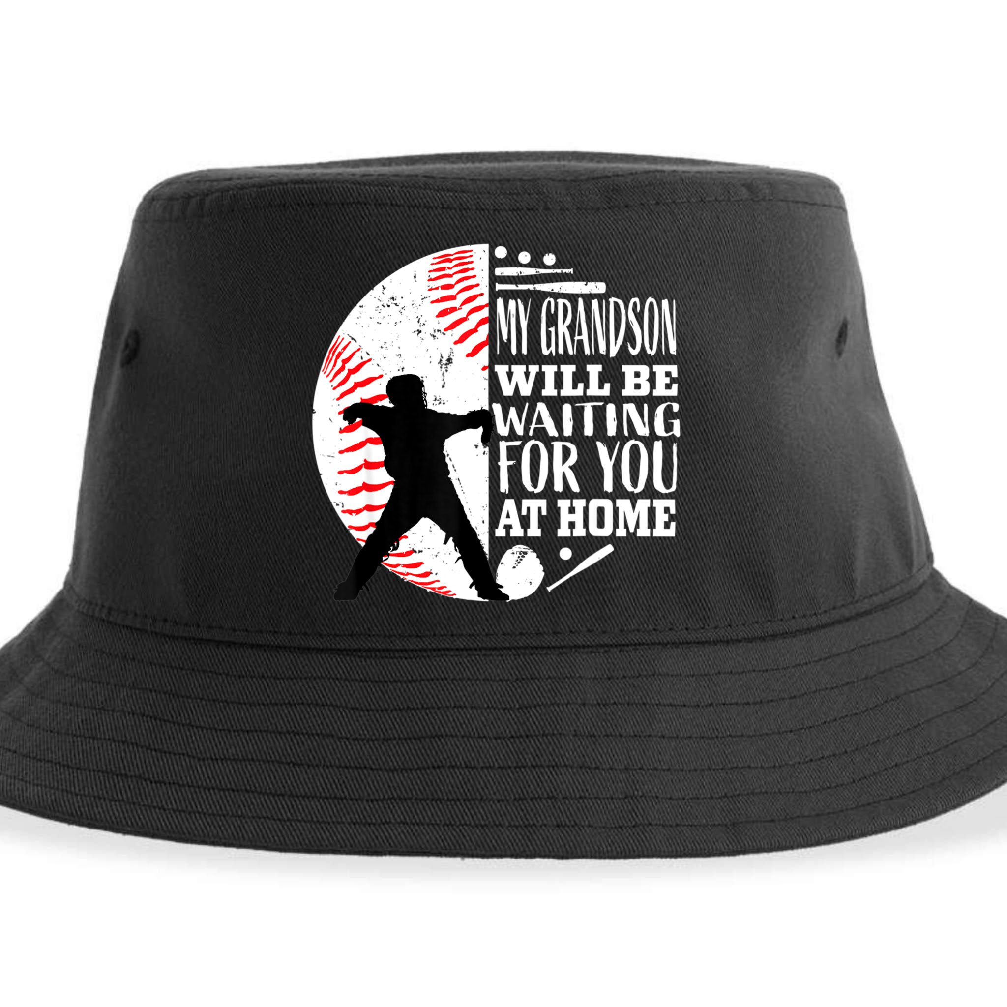 Cute Baseball Catcher Grandma Grandpa Grandson Quote Graphic Sustainable Bucket Hat