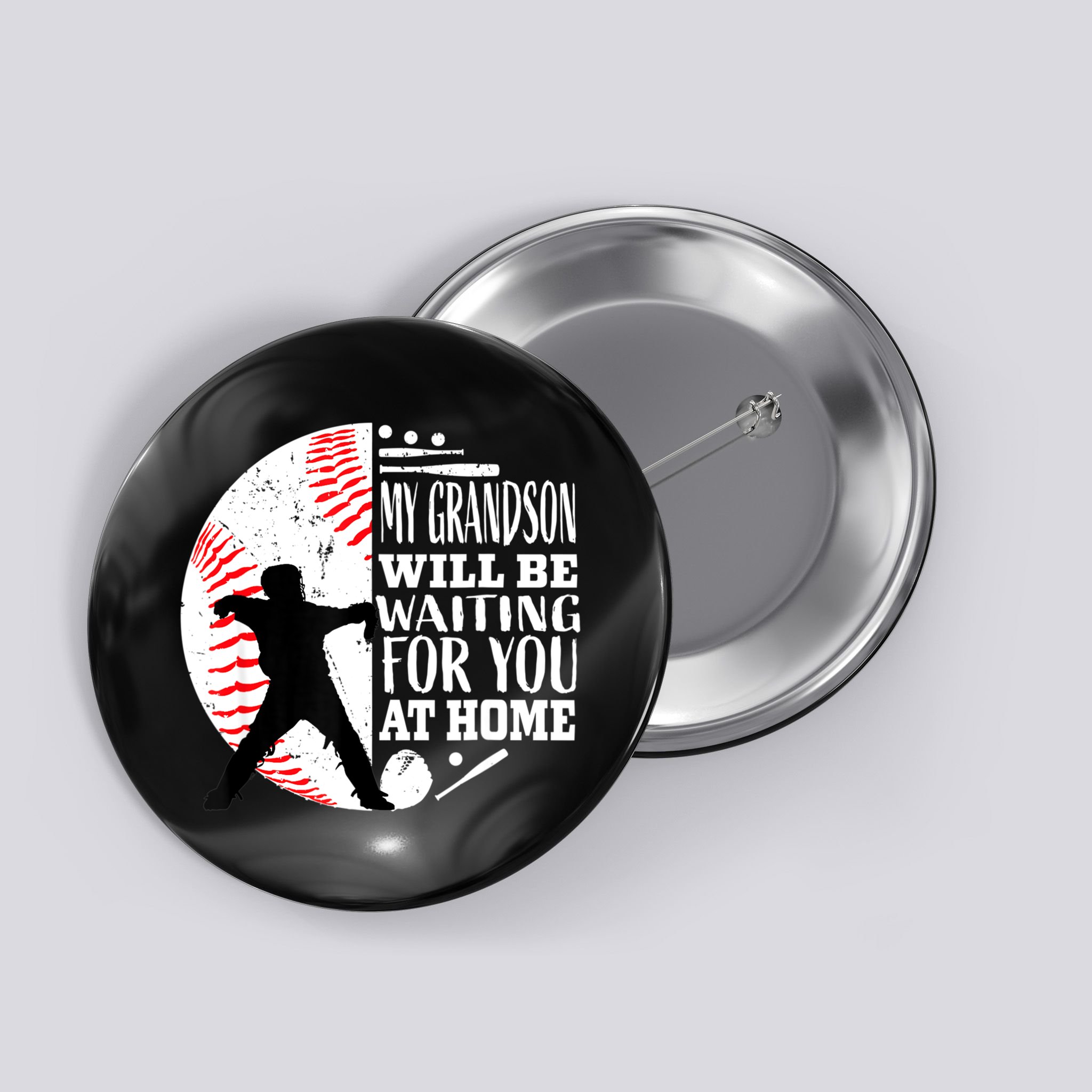 Cute Baseball Catcher Grandma Grandpa Grandson Quote Graphic Button