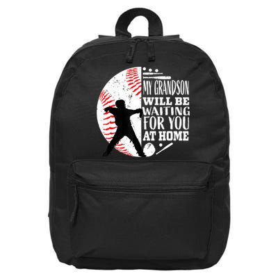 Cute Baseball Catcher Grandma Grandpa Grandson Quote Graphic 16 in Basic Backpack