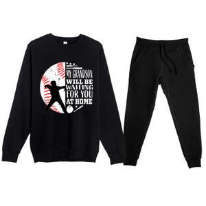 Cute Baseball Catcher Grandma Grandpa Grandson Quote Graphic Premium Crewneck Sweatsuit Set