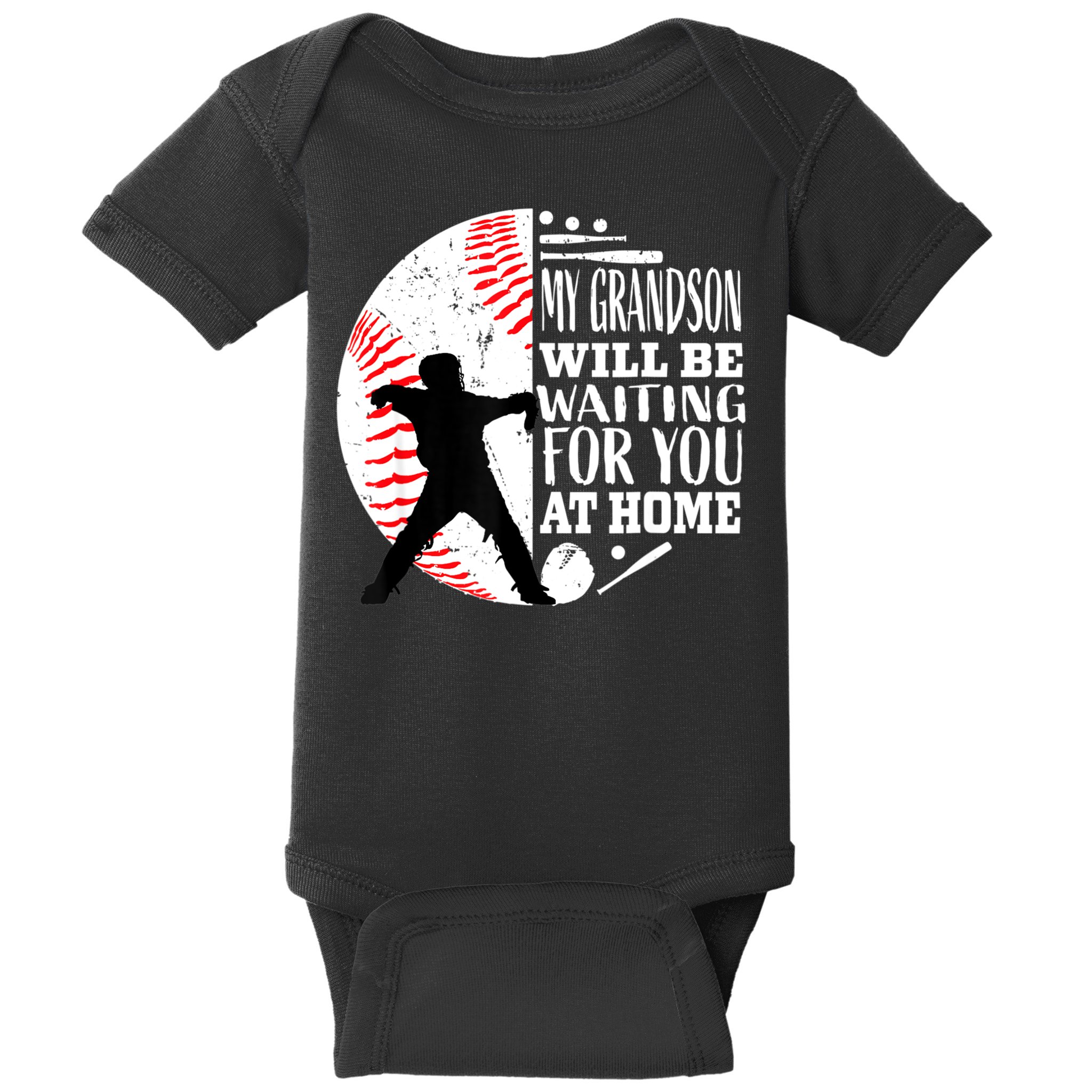 Cute Baseball Catcher Grandma Grandpa Grandson Quote Graphic Baby Bodysuit