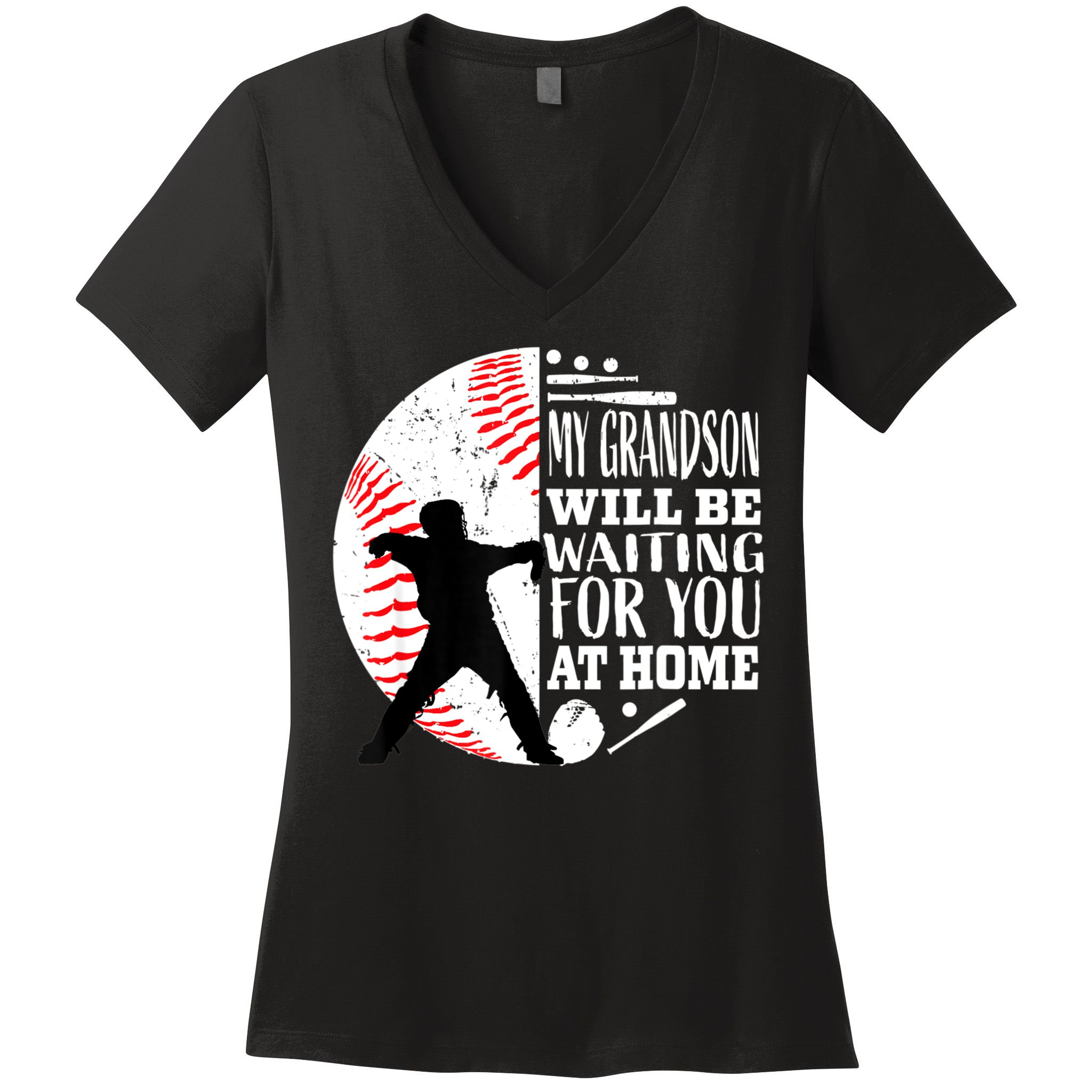 Cute Baseball Catcher Grandma Grandpa Grandson Quote Graphic Women's V-Neck T-Shirt
