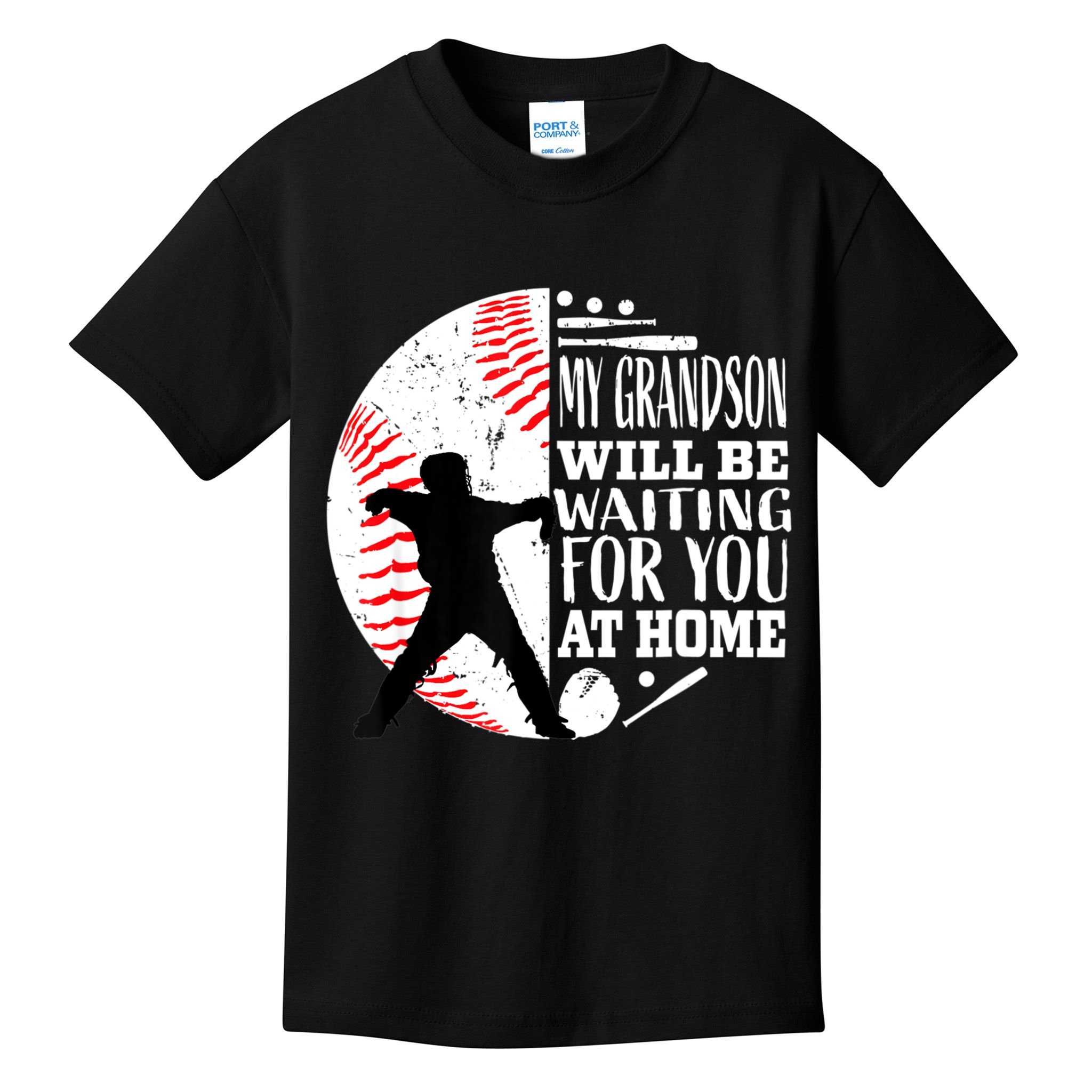 Cute Baseball Catcher Grandma Grandpa Grandson Quote Graphic Kids T-Shirt