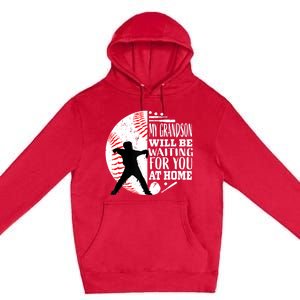 Cute Baseball Catcher Grandma Grandpa Grandson Quote Graphic Premium Pullover Hoodie