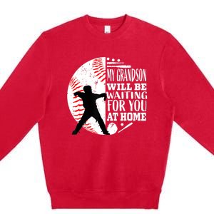 Cute Baseball Catcher Grandma Grandpa Grandson Quote Graphic Premium Crewneck Sweatshirt