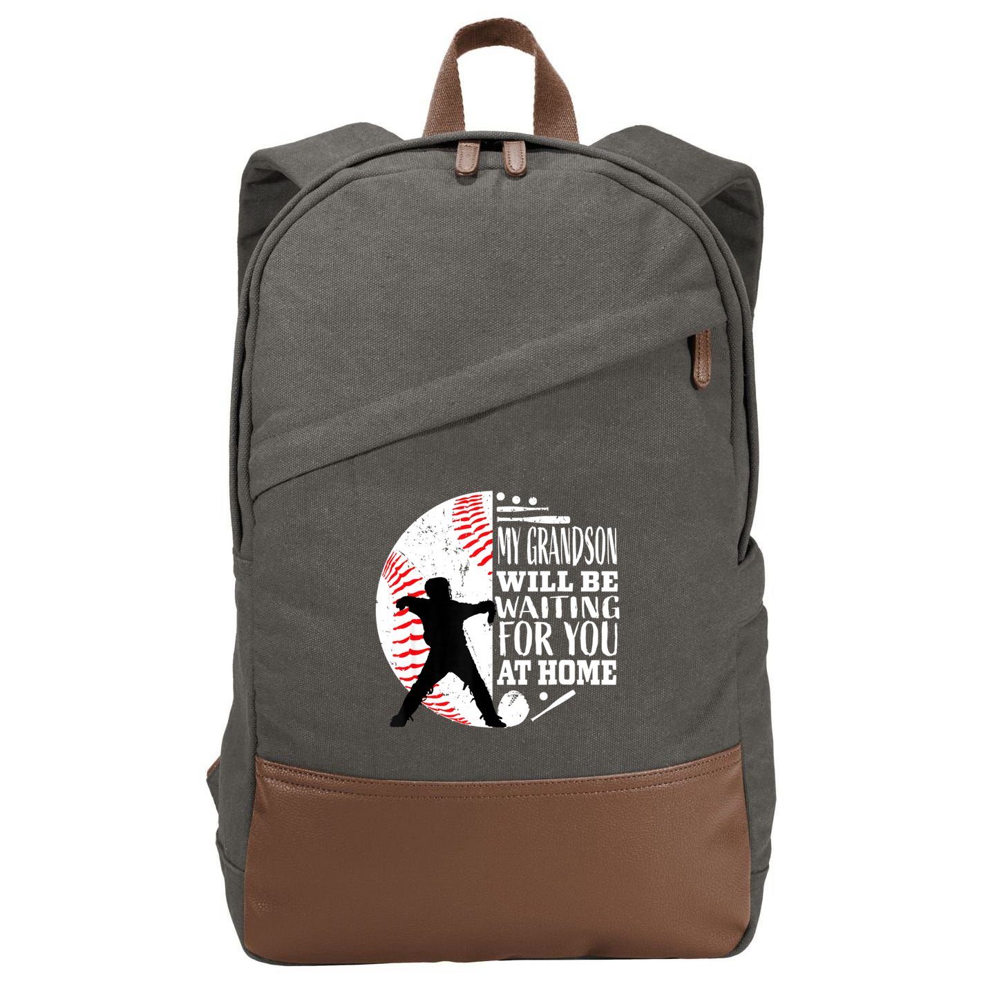 Cute Baseball Catcher Grandma Grandpa Grandson Quote Graphic Cotton Canvas Backpack