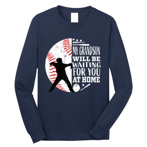 Cute Baseball Catcher Grandma Grandpa Grandson Quote Graphic Long Sleeve Shirt