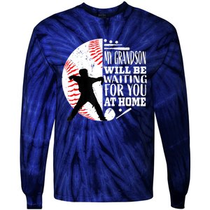 Cute Baseball Catcher Grandma Grandpa Grandson Quote Graphic Tie-Dye Long Sleeve Shirt