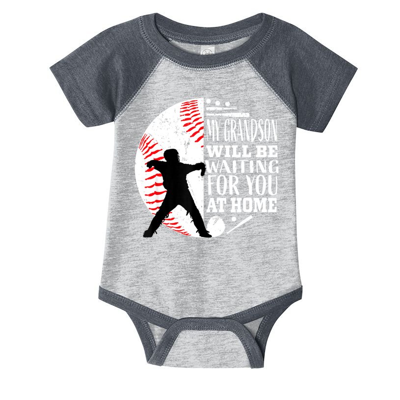 Cute Baseball Catcher Grandma Grandpa Grandson Quote Graphic Infant Baby Jersey Bodysuit