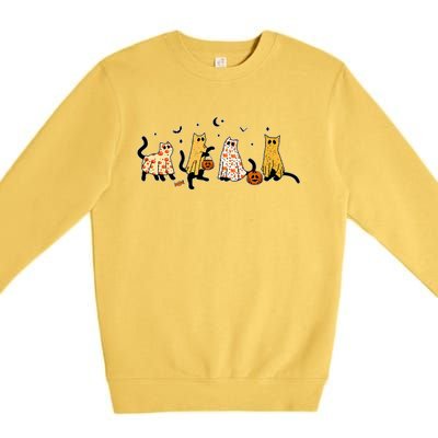 Cute Black Cats In Ghost Costume Premium Crewneck Sweatshirt