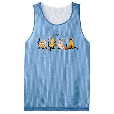 Cute Black Cats In Ghost Costume Mesh Reversible Basketball Jersey Tank