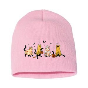 Cute Black Cats In Ghost Costume Short Acrylic Beanie