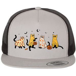 Cute Black Cats In Ghost Costume Flat Bill Trucker Hat