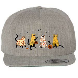 Cute Black Cats In Ghost Costume Wool Snapback Cap