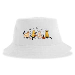 Cute Black Cats In Ghost Costume Sustainable Bucket Hat