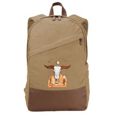 Cow Bull Cattle Skull Head Western Cotton Canvas Backpack