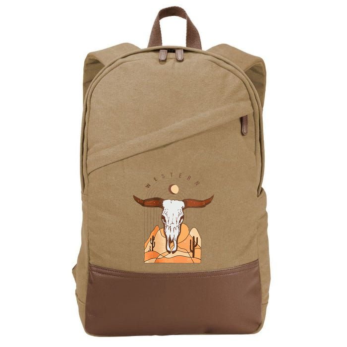 Cow Bull Cattle Skull Head Western Cotton Canvas Backpack