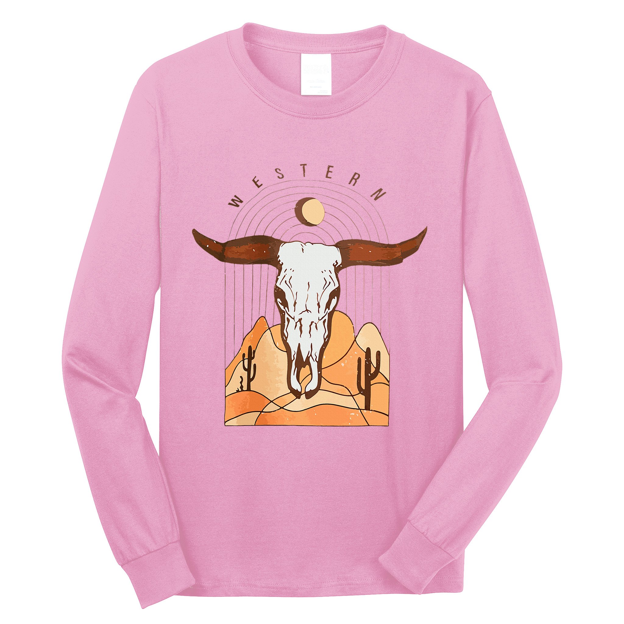 Cow Bull Cattle Skull Head Western Long Sleeve Shirt