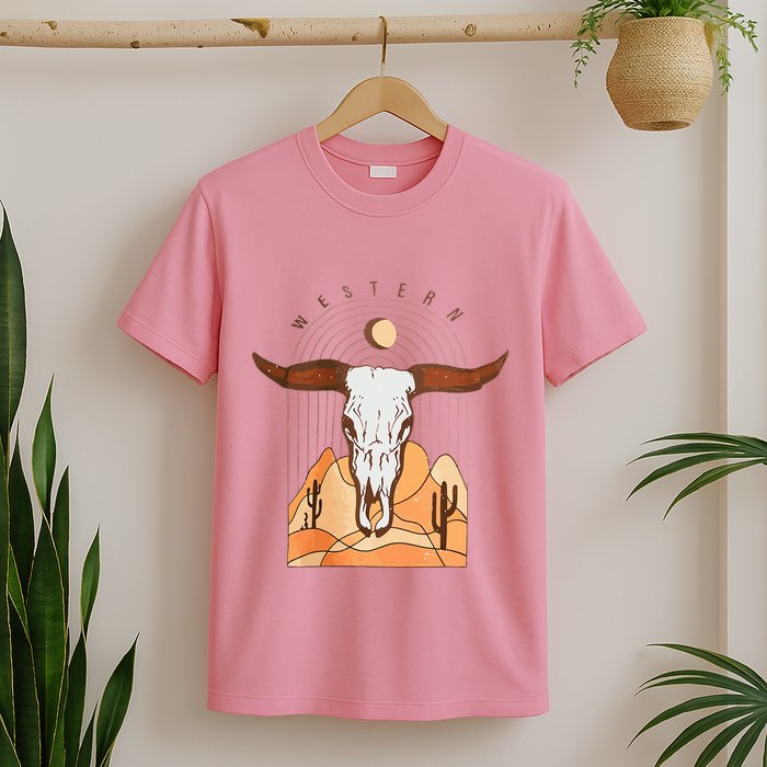 Cow Bull Cattle Skull Head Western T-Shirt