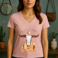 Cow Bull Cattle Skull Head Western Women's V-Neck T-Shirt