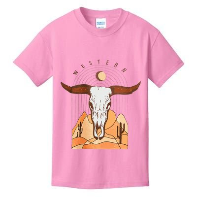 Cow Bull Cattle Skull Head Western Kids T-Shirt
